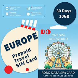 RORO Travel SIM Card With Europe 31 Countries Data Package 30 Days 10GB - Thepartshome.eu